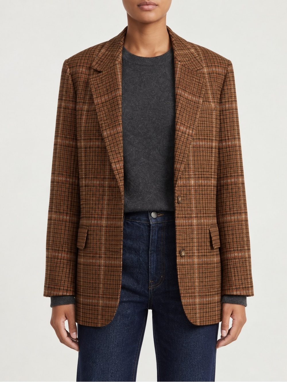 Wilfred Tan and Brown Plaid Blazer MEDIUM Pockets